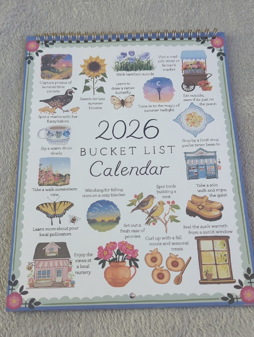 Source Unknown 2026 Bucket List Calendar - Blue & Pink Accents